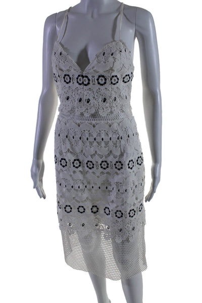 Lovers + Friends Womens V Neck Mesh Panel Embroidered Pencil Dress White Size M