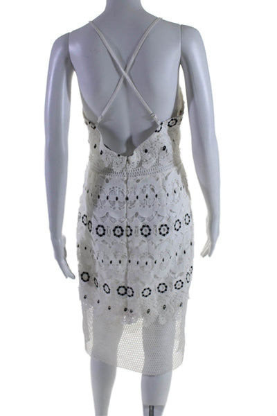 Lovers + Friends Womens V Neck Mesh Panel Embroidered Pencil Dress White Size M