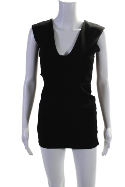 Kimberly Ovitz Womens Sleeveless V-neck Pleated Lined Pencil Dress Black Size S