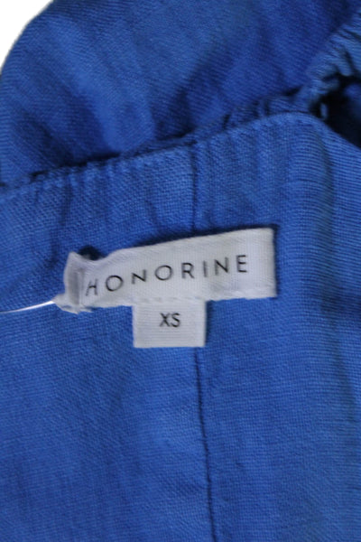 Honorine Womens Linen Blue Ruffle Off Shoulder Zip Back Shift Dress Size XS