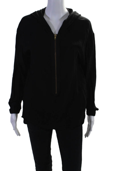 A.L.C. Womens Half Zipper Long Sleeves Hooded Blouse Black Size Extra Small