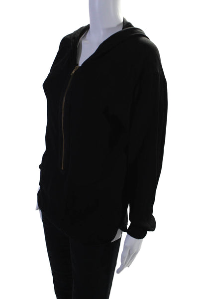 A.L.C. Womens Half Zipper Long Sleeves Hooded Blouse Black Size Extra Small