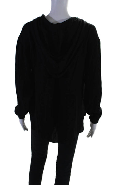 A.L.C. Womens Half Zipper Long Sleeves Hooded Blouse Black Size Extra Small