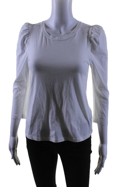 ALC Womens 3/4 Sleeve Ruched Scoop Neck Tee Shirt White Cotton Size Extra Small