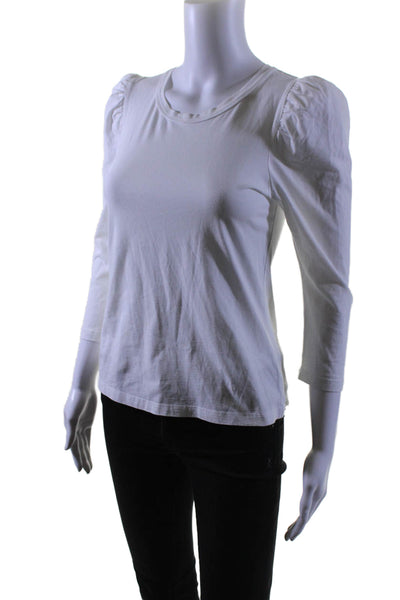 ALC Womens 3/4 Sleeve Ruched Scoop Neck Tee Shirt White Cotton Size Extra Small