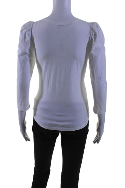 ALC Womens 3/4 Sleeve Ruched Scoop Neck Tee Shirt White Cotton Size Extra Small