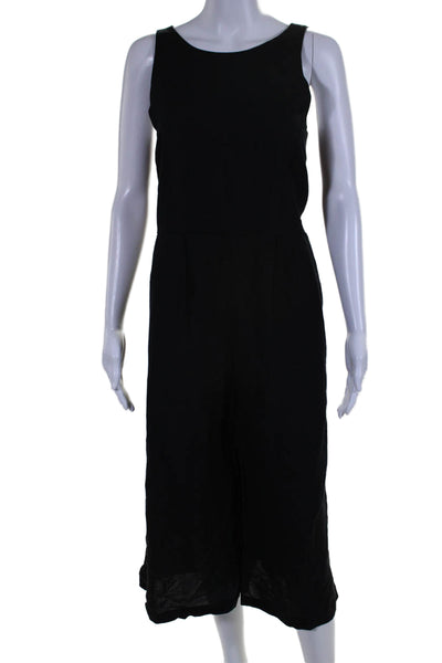 First Rite Womens Linen Pleated Front Sleeveless Jumpsuit Black Size Medium