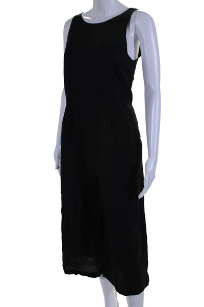 First Rite Womens Linen Pleated Front Sleeveless Jumpsuit Black Size Medium