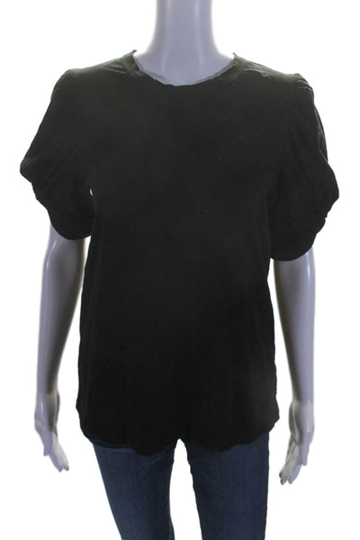 A.L.C. Womens Black Cotton Crew Neck Puff Short Sleeve Blouse Top Size L