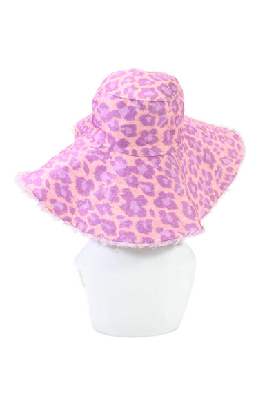 Zimmermann Womens Pink Purple Leopard Print Fringe Linen Bucket Hat Size OS