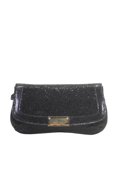 Jimmy Choo Womens Glittery Black Flap Wristlet Clutch Bag Handbag