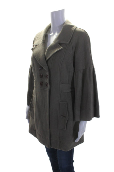 Nanette Lepore Womens Cotton Pleated Wide Sleeved Button Up Coat Brown Size L