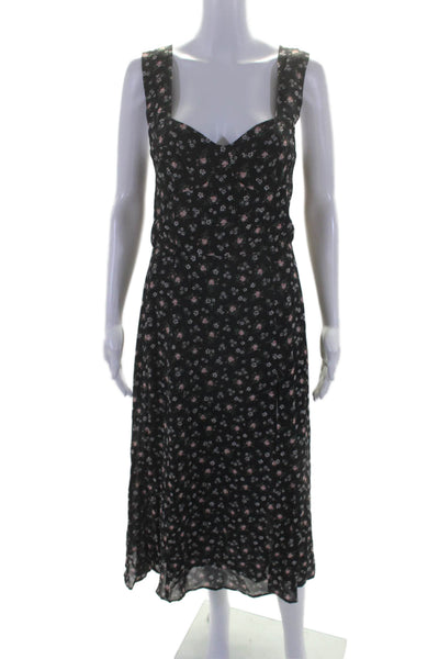 Reformation Womens Black Floral Print Scoop Neck Sleeveless Shift Dress Size 8