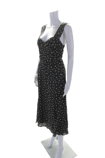 Reformation Womens Black Floral Print Scoop Neck Sleeveless Shift Dress Size 8