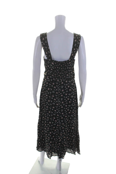 Reformation Womens Black Floral Print Scoop Neck Sleeveless Shift Dress Size 8