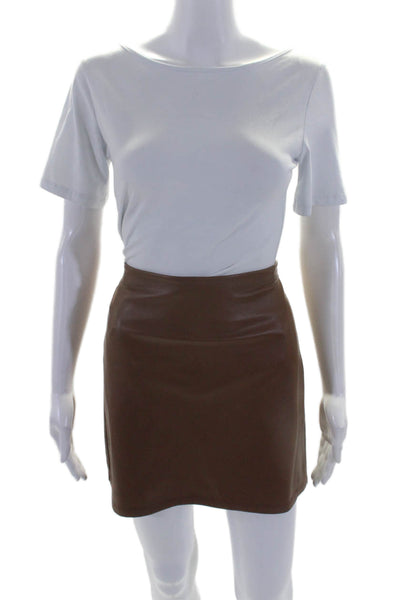 Good American Womens Brown Vegan Leather Side Zip Mini A-line Skirt Size 4/27