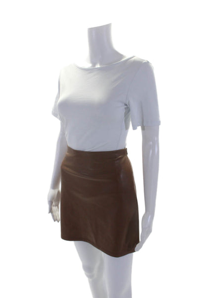 Good American Womens Brown Vegan Leather Side Zip Mini A-line Skirt Size 4/27