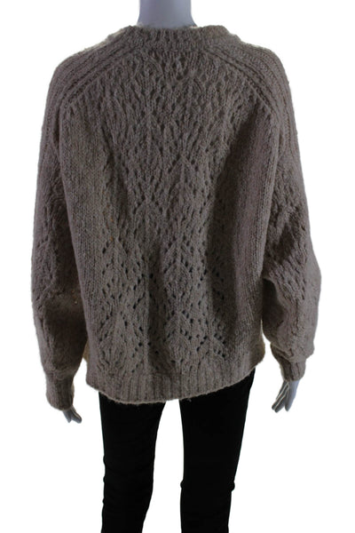 Ba&Sh Womens Long Sleeve Open Knit Crewneck Pullover Sweater Beige Size M