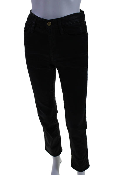 Frame Womens Le Sylvie Slender Straight Coated Straight Leg Jeans Black Size 26