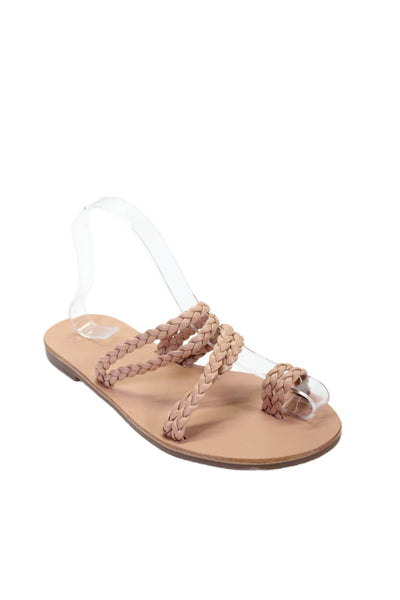 Zoes Athens Women's Toe Loop Braided Straps Flat Hand Made Sandals Camel Size 40