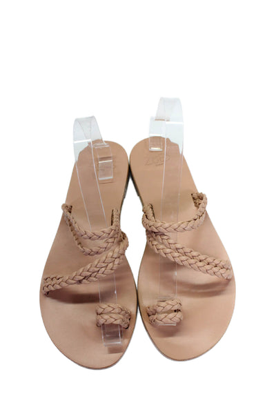 Zoes Athens Women's Toe Loop Braided Straps Flat Hand Made Sandals Camel Size 40