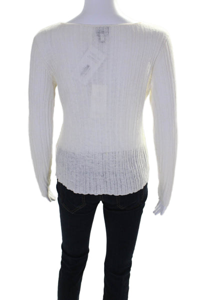 Eileen Fisher Womens Ribbed Long Sleeved V Neck Casual Knitted Top White Size XS