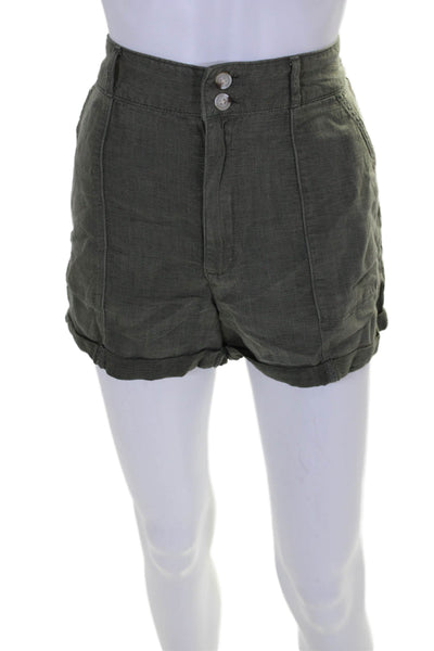 Joie Womens Linen Zipped Buttoned Cuffed Hem Casual Shorts Green Size 4