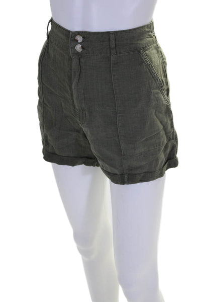 Joie Womens Linen Zipped Buttoned Cuffed Hem Casual Shorts Green Size 4