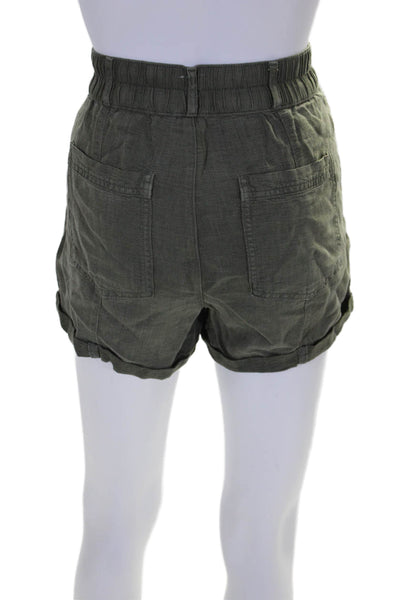 Joie Womens Linen Zipped Buttoned Cuffed Hem Casual Shorts Green Size 4