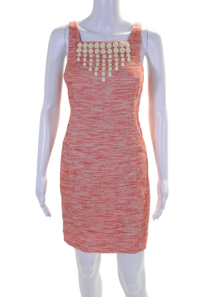 Trina Turk Womens Sleeveless Bead Embellished Zip Closure Dress Orange Size 4