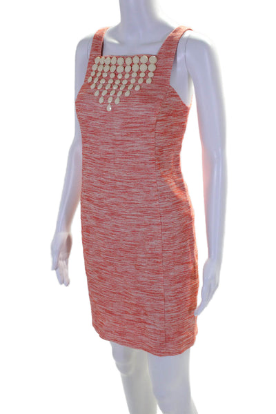 Trina Turk Womens Sleeveless Bead Embellished Zip Closure Dress Orange Size 4