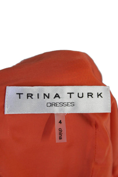 Trina Turk Womens Sleeveless Bead Embellished Zip Closure Dress Orange Size 4