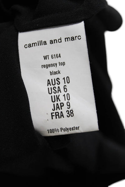 Camilla And Marc Womens Mock Neck Back Cut Out Sleek Blouse Black Size 6