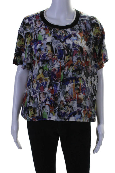 Opening Ceremony Womens Silk Short Sleeve Graphic Printed Top Black Size 6