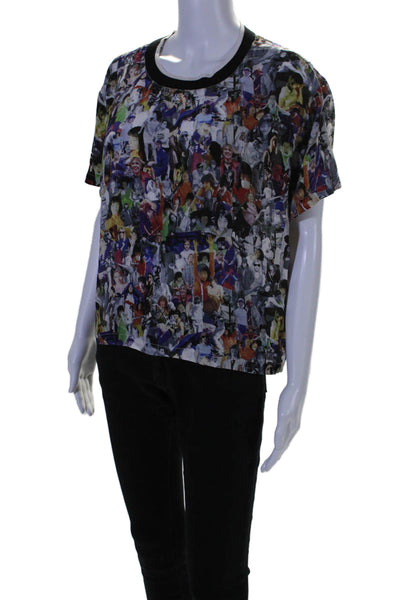 Opening Ceremony Womens Silk Short Sleeve Graphic Printed Top Black Size 6