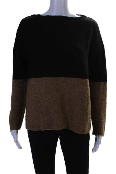 Vince Womens Wool Colorblock Ribbed Knitted Thick Sweater Black Size S