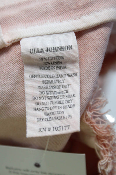 Ulla Johnson Womens Linen Blend Lace Up Neck Short Sleeves Dress Pink Size 0