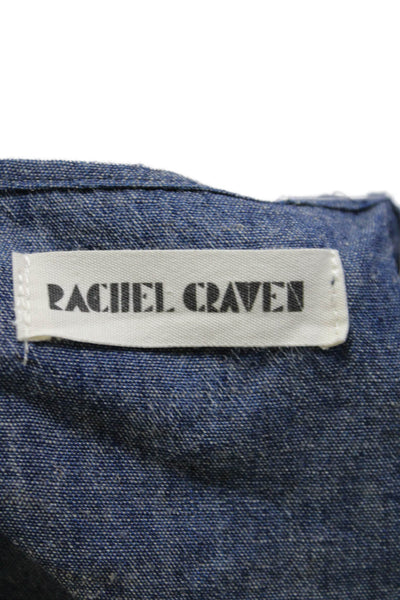 Rachel Craven Womens Linen V Neck Short Sleeves Shirt Dress Blue Size Medium