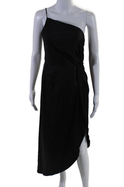 Aqua Womens Asymmetrical High Slit Ruched Pleated Draped Dress Black Size XS