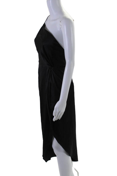 Aqua Womens Asymmetrical High Slit Ruched Pleated Draped Dress Black Size XS