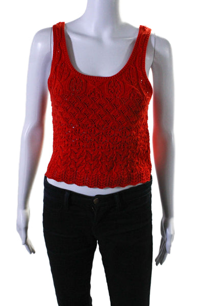 Unsubscribed Women's Scoop Neck Sleeveless Open Knit Tank Top Red Size XS