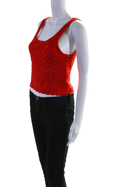 Unsubscribed Women's Scoop Neck Sleeveless Open Knit Tank Top Red Size XS