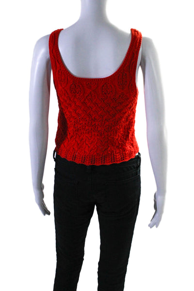 Unsubscribed Women's Scoop Neck Sleeveless Open Knit Tank Top Red Size XS