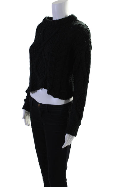 Free People Women's Round Neck Long Sleeves Cropped Sweater Black Size XS