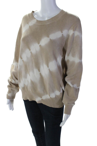 Veronica Beard Womens Long Sleeve Striped Tie Dye Print Top Beige Size M