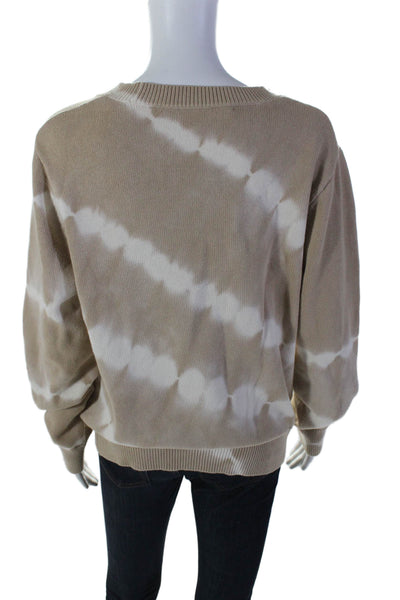 Veronica Beard Womens Long Sleeve Striped Tie Dye Print Top Beige Size M