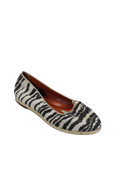 Charlotte Olympia Womens Animal Print Round Top Slip On Flats White Size 35.5 5.