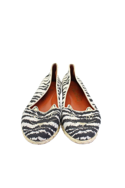 Charlotte Olympia Womens Animal Print Round Top Slip On Flats White Size 35.5 5.