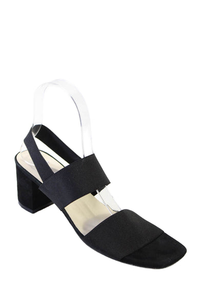 Carmen Salas Womens Elastic Open Toe Ankle Strap Block Heels Black Size EUR 39