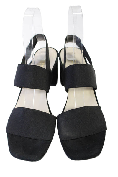 Carmen Salas Womens Elastic Open Toe Ankle Strap Block Heels Black Size EUR 39